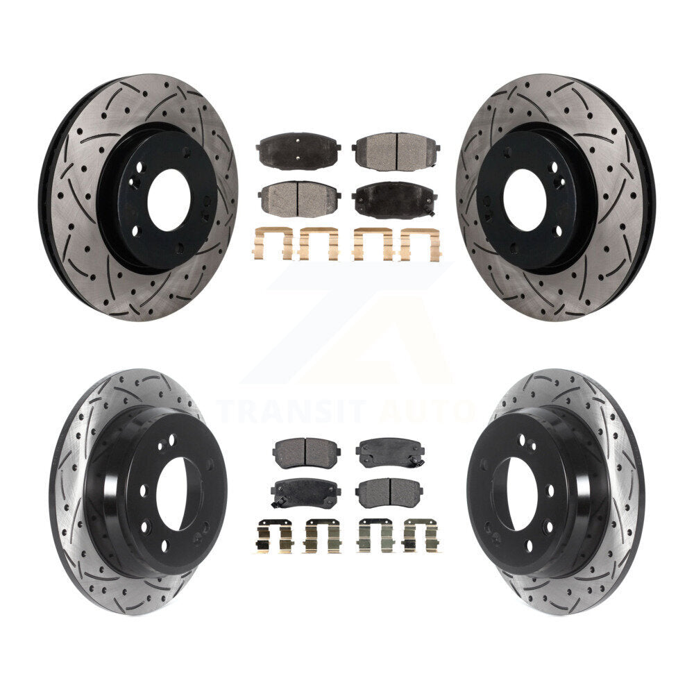 Front Rear Coated Drilled Slotted Disc Brake Rotors & Ceramic Pad Kit For Hyundai Elantra KDT-101887