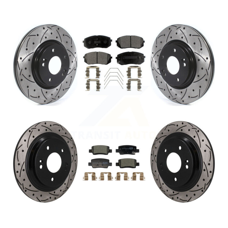 Front Rear Coated Drilled Slotted Disc Brake Rotors And Ceramic Pads Kit For Kia Seltos KDT-101891