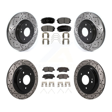 Front Rear Drilled Slot Disc Brake Rotor & Ceramic Pad Kit For 2022-2023 Hyundai Kona AWD KDT-101893