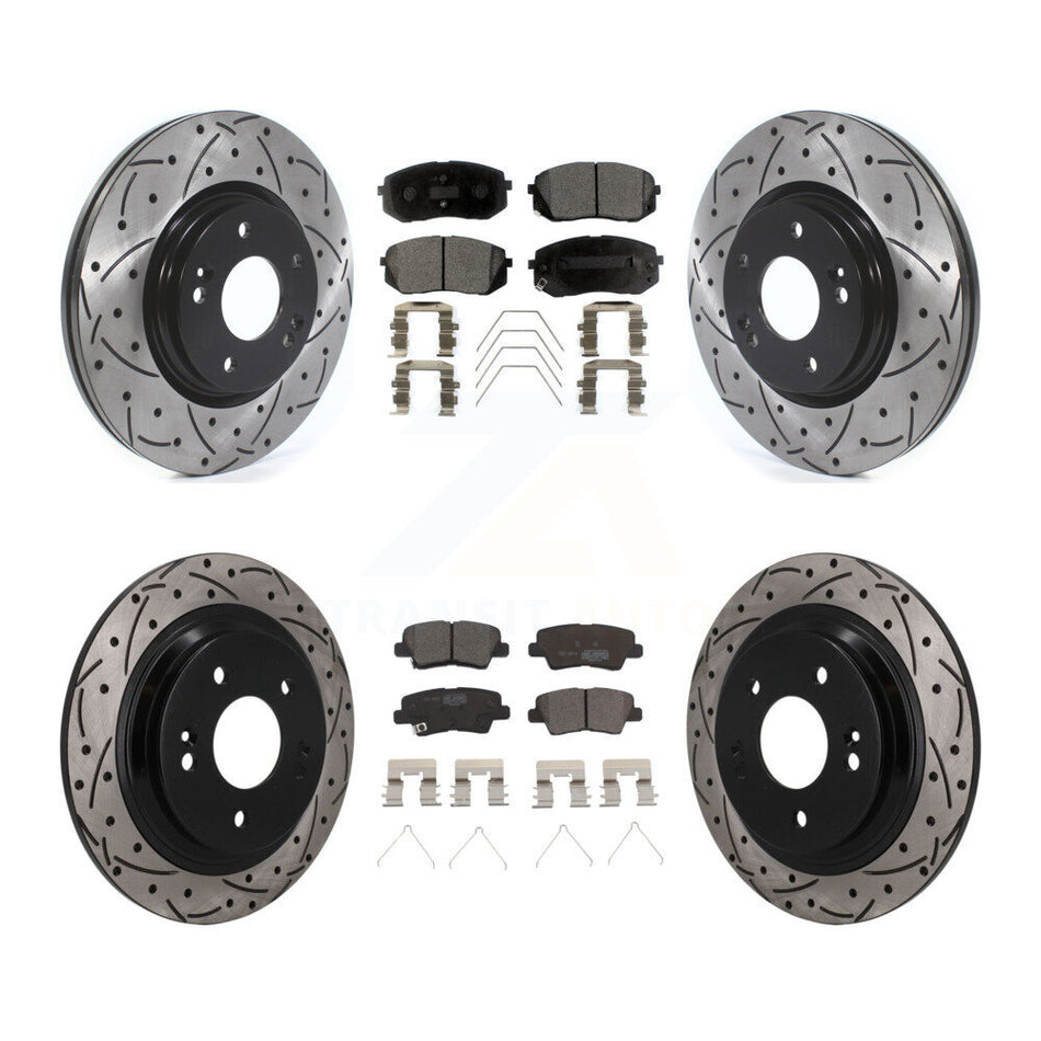 Front Rear Drilled Slot Disc Brake Rotor & Ceramic Pad Kit For 2022-2023 Hyundai Kona AWD KDT-101893
