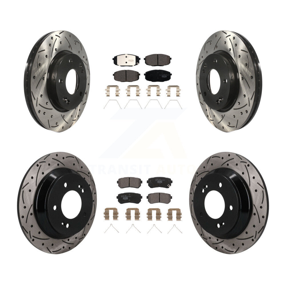Front Rear Drilled Slot Brake Rotor & Ceramic Pad Kit For 2022 Hyundai Kona FWD with 1.6L KDT-101894