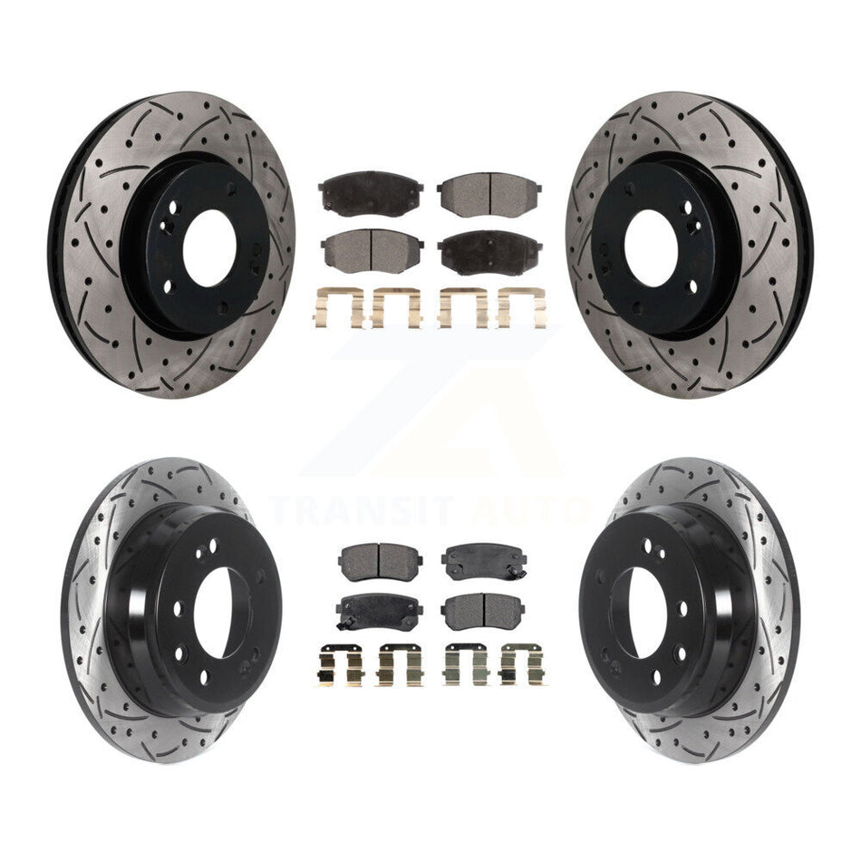 Front Rear Drilled Slot Brake Rotor & Ceramic Pad Kit For Hyundai Tucson Kia Sportage FWD KDT-101899