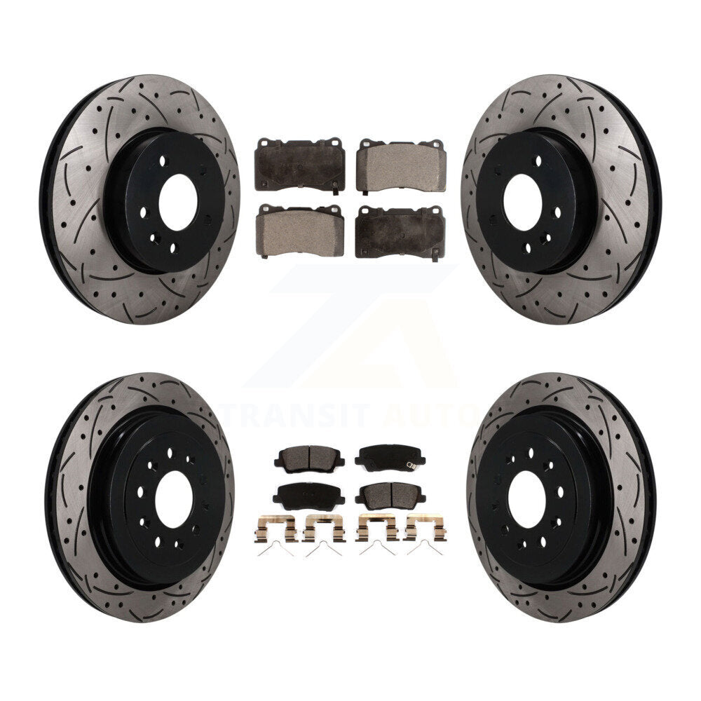 Front Rear Coated Drilled Slotted Disc Brake Rotors And Ceramic Pads Kit For Cadillac ATS KDT-101903