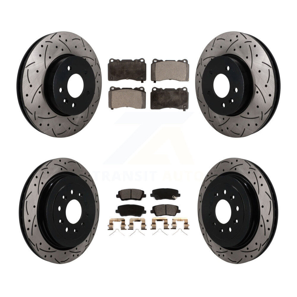 Front Rear Coated Drilled Slotted Disc Brake Rotors And Ceramic Pads Kit For Cadillac ATS KDT-101903