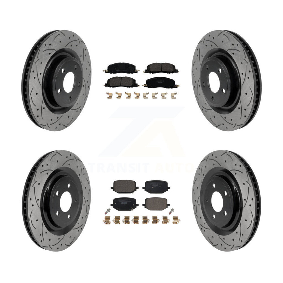 Front Rear Coated Drilled Slotted Disc Brake Rotors & Ceramic Pad Kit For Lincoln Aviator KDT-101907