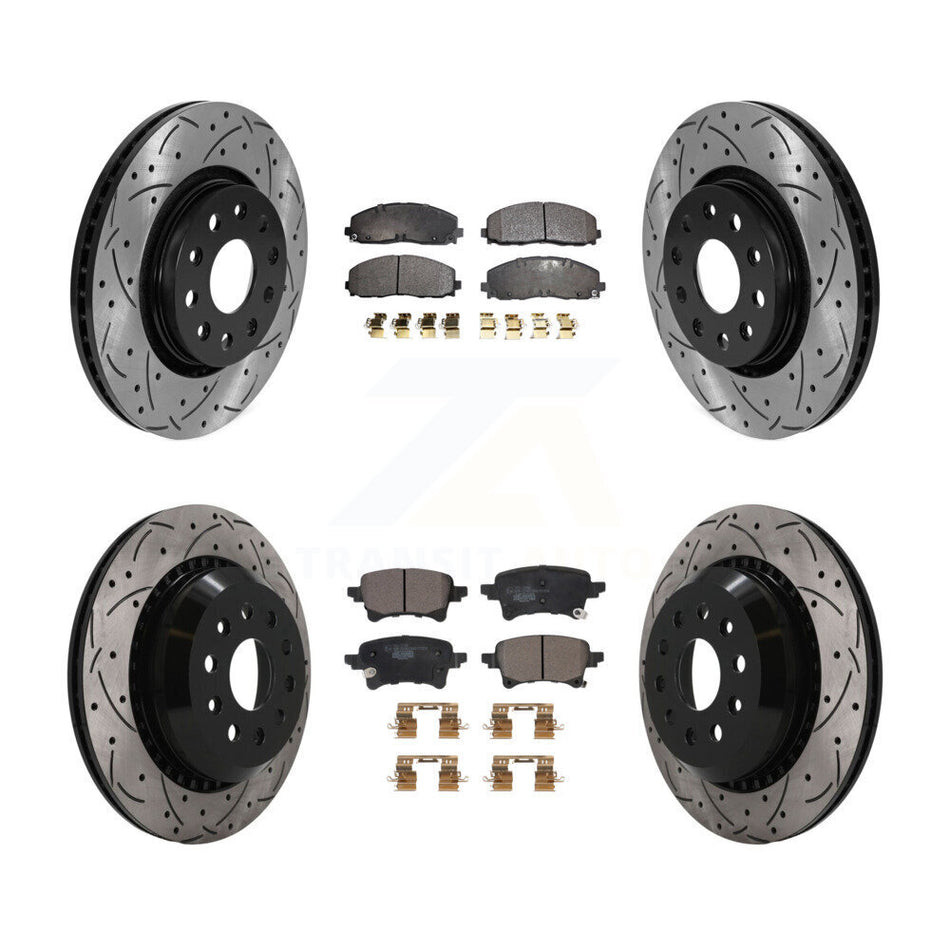 Front Rear Coat Drill Slot Disc Brake Rotors Ceramic Pad Kit For 2020-2023 Jeep Gladiator KDT-101908