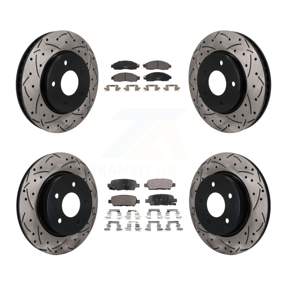 Front Rear Coated Drilled Slotted Disc Brake Rotor Ceramic Pad Kit For 2018 Nissan LEAF S KDT-101911