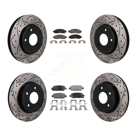 Front Rear Coated Drilled Slotted Disc Brake Rotor Ceramic Pad Kit For 2018 Nissan LEAF S KDT-101911