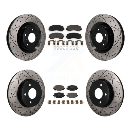 Front Rear Coated Drilled Slotted Disc Brake Rotor Ceramic Pad Kit For INFINITI QX50 QX55 KDT-101917