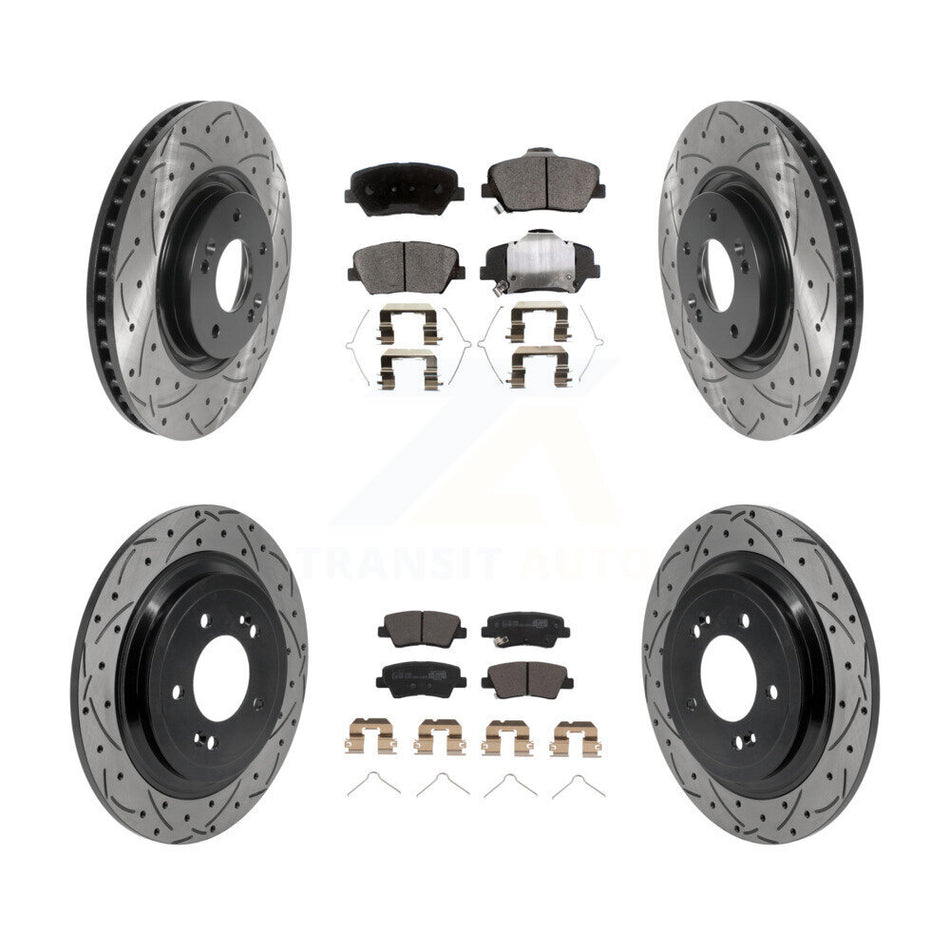 Front Rear Coated Drill Slot Disc Brake Rotors Ceramic Pad Kit For 2019-2020 Hyundai Nexo KDT-101922