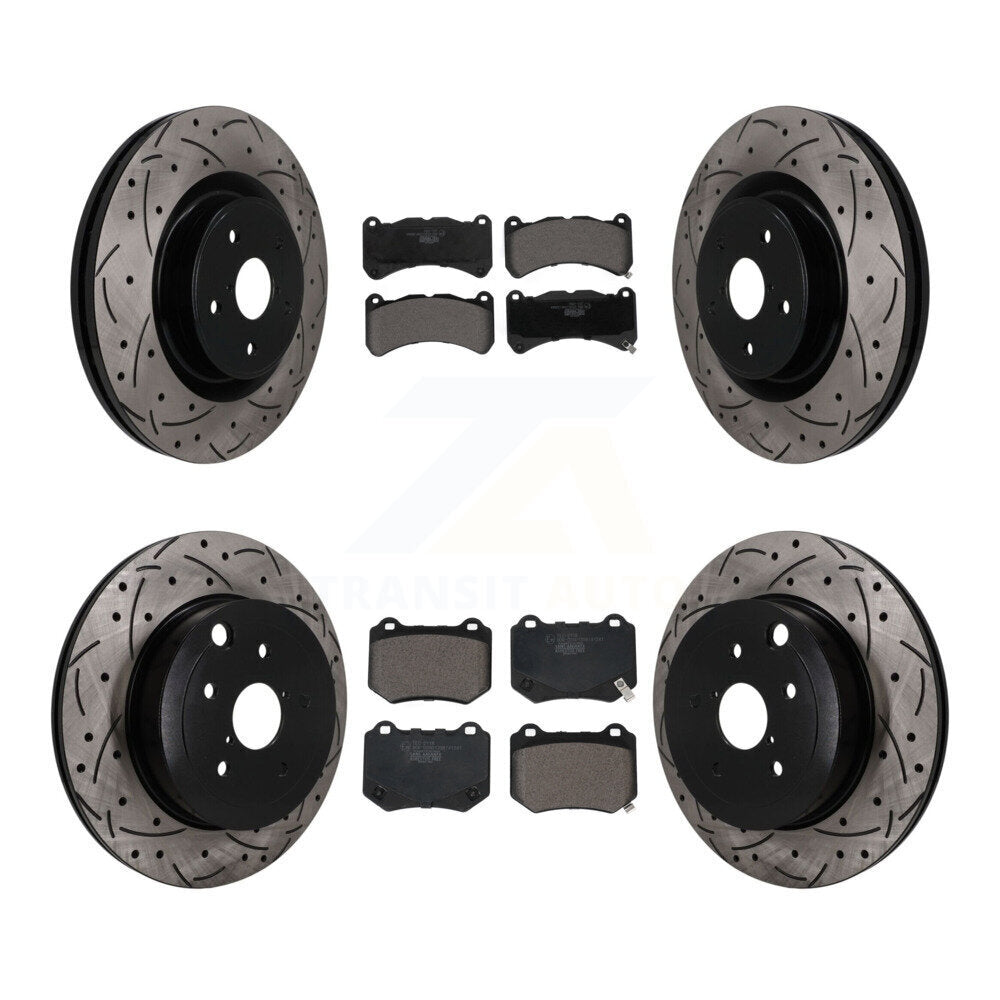 Front Rear Coat Drill Slot Disc Brake Rotors Ceramic Pad Kit For 2018-2020 Subaru WRX STI KDT-101923