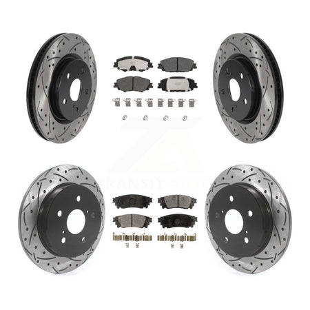 Front Rear Coated Drilled Slot Disc Brake Rotor Ceramic Pad Kit For 2023 Toyota Prius AWD KDT-101937
