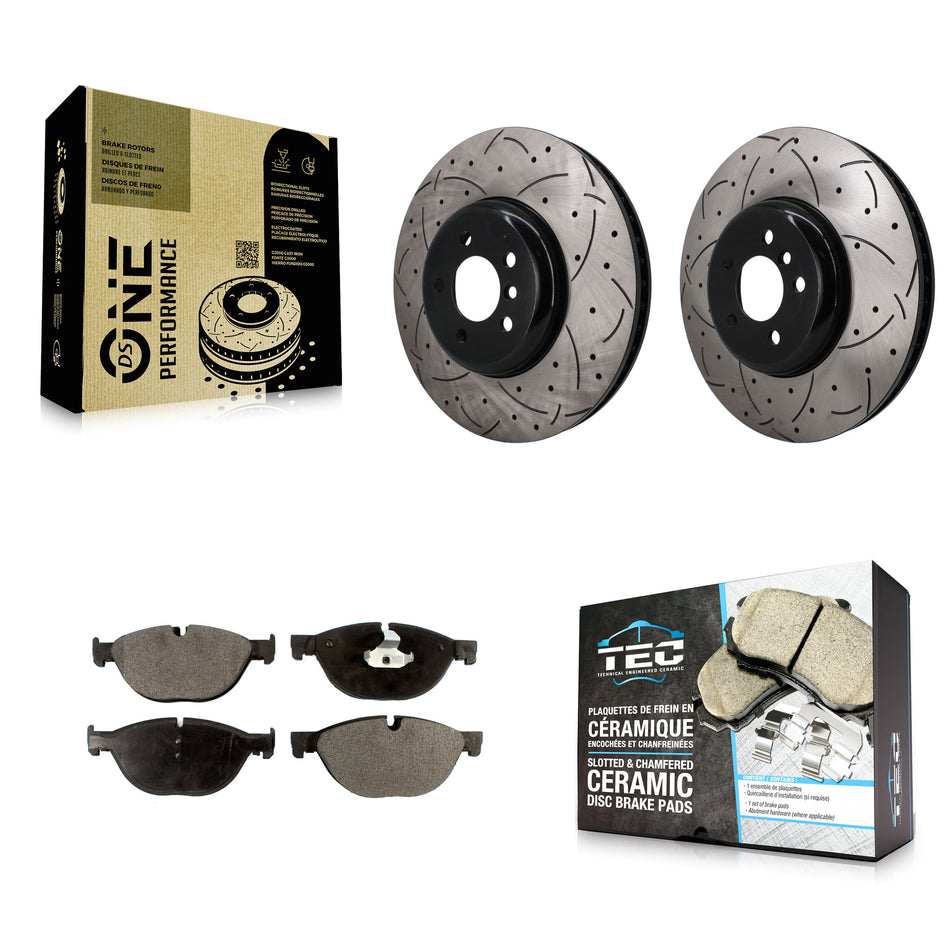 Front Coat Drill Slot Disc Brake Rotors Ceramic Pad Kit For BMW 750i xDrive 750Li 550i GT KDT-101942