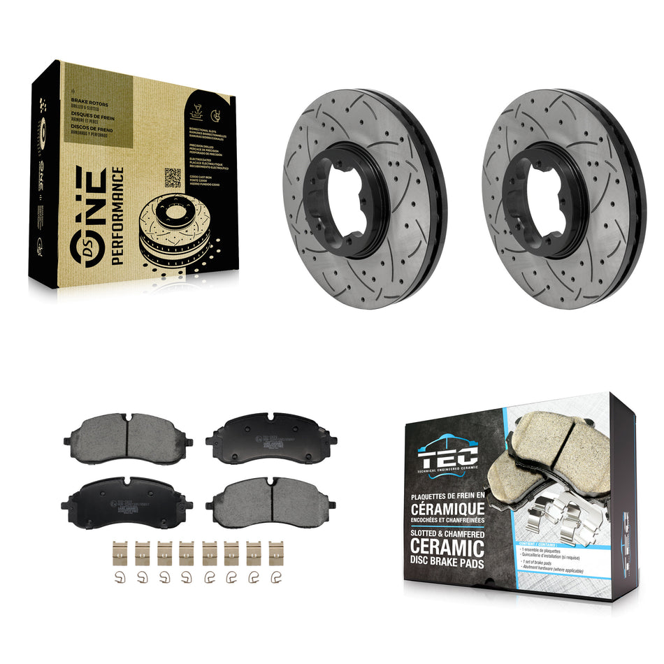 Front Drilled Slot Brake Rotor Ceramic Pad Kit For Ford Transit-250 Transit-350 E-Transit KDT-101943
