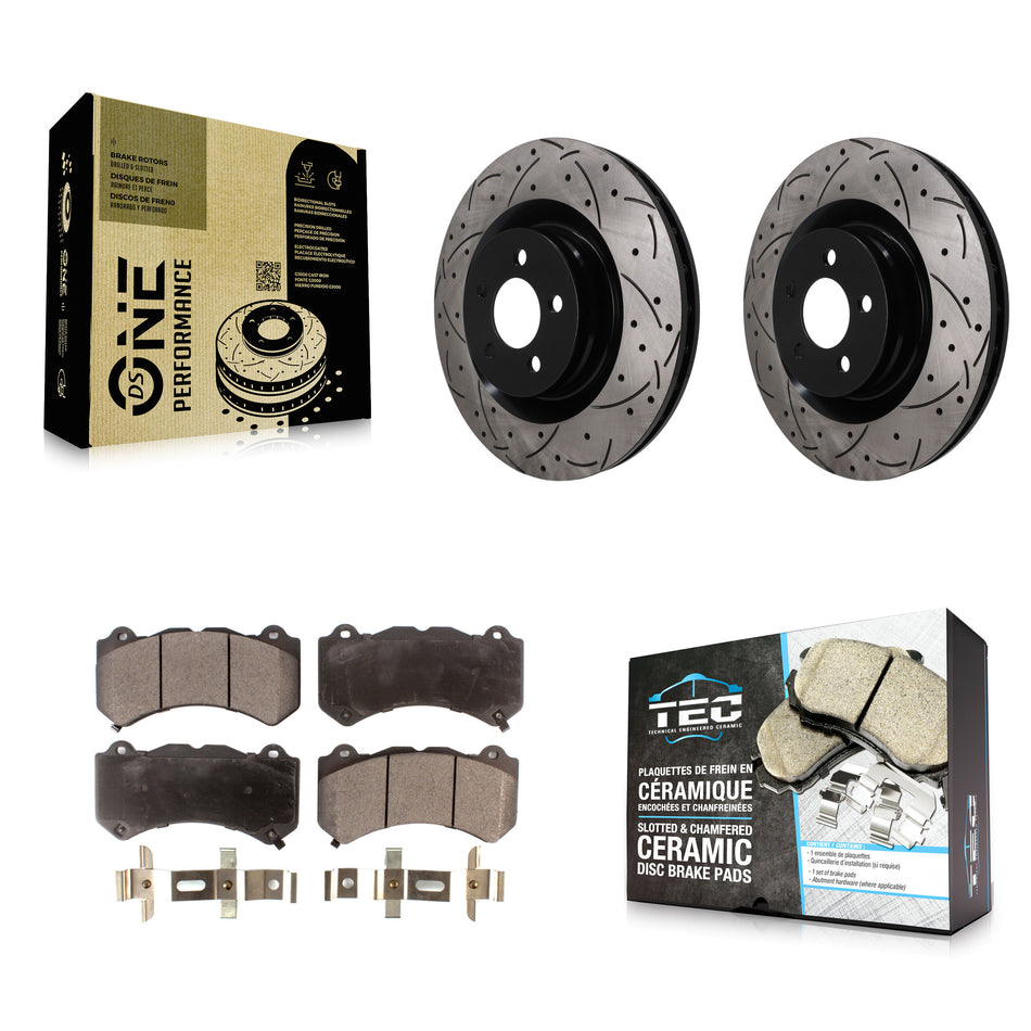 Front Coated Drilled Slot Disc Brake Rotor & Ceramic Pad Kit For Dodge Challenger Charger KDT-101946