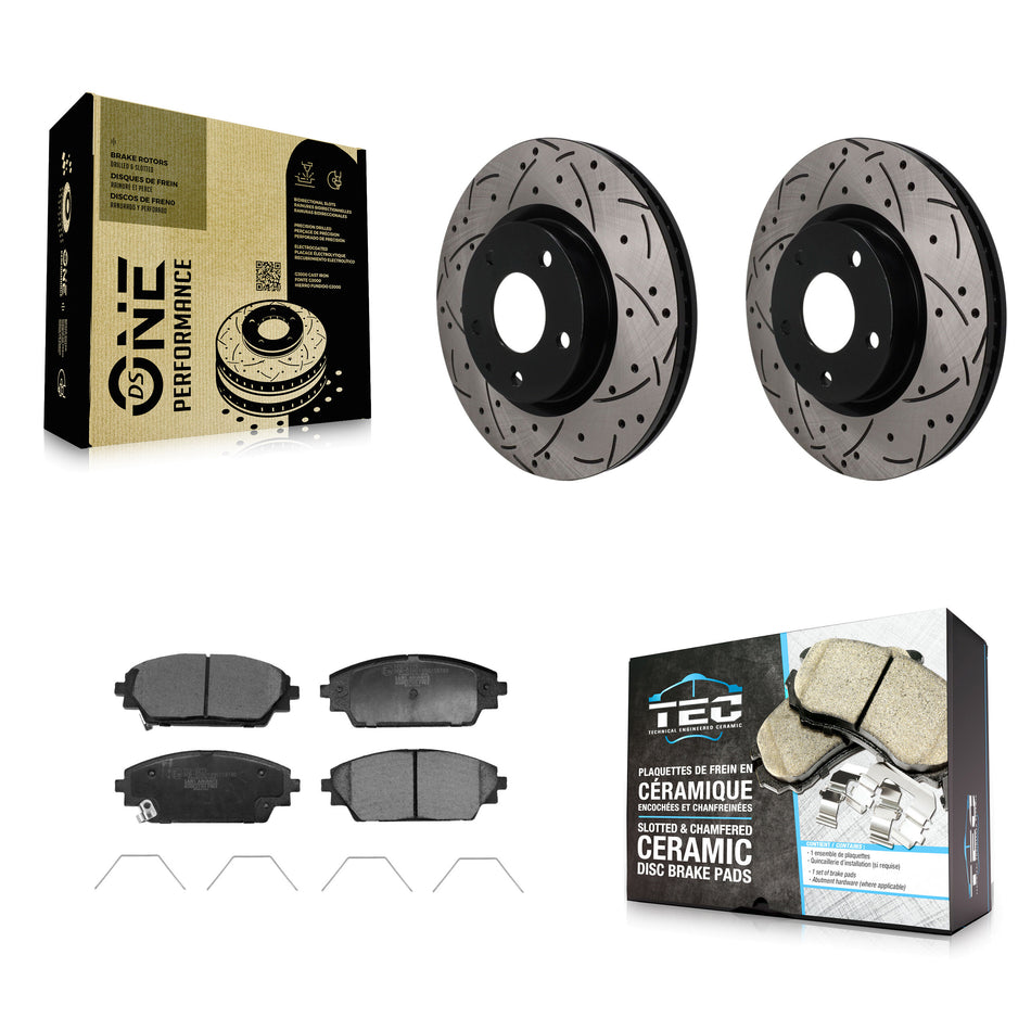 Front Coated Drilled Slotted Disc Brake Rotor & Ceramic Pad Kit For 2020-2023 Mazda CX-30 KDT-101947