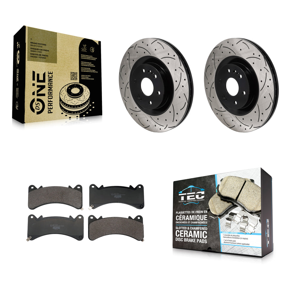 Front Drill Slot Brake Rotors Ceramic Pad Kit For GMC Sierra 1500 Chevrolet Silverado LTD KDT-101948