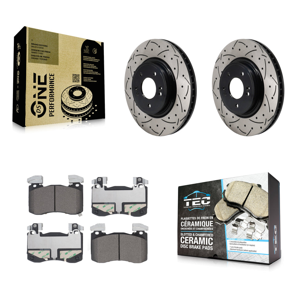 Front Drill Slot Brake Rotor Ceramic Pad Kit For 2023 Genesis G70 2.0L With Brembo Brakes KDT-101950