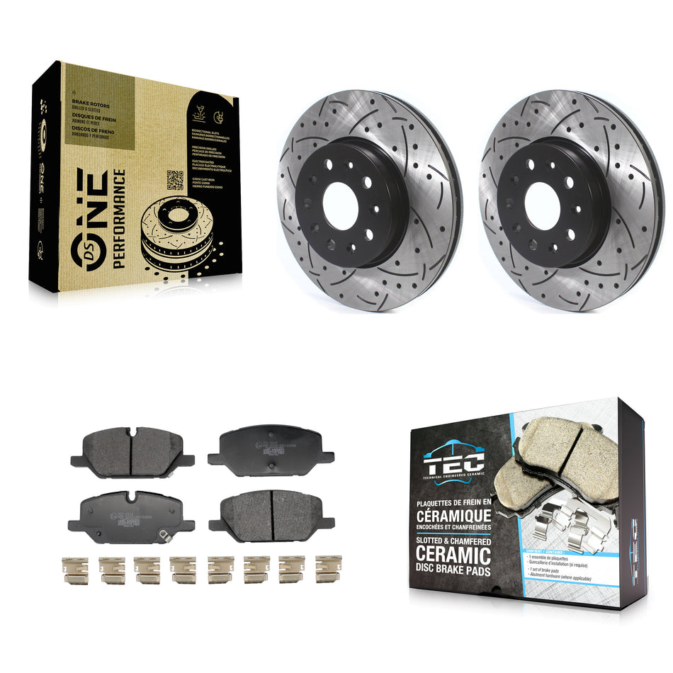 Front Coated Drilled Slotted Disc Brake Rotor And Ceramic Pad Kit For Chevrolet Camaro LT KDT-101955