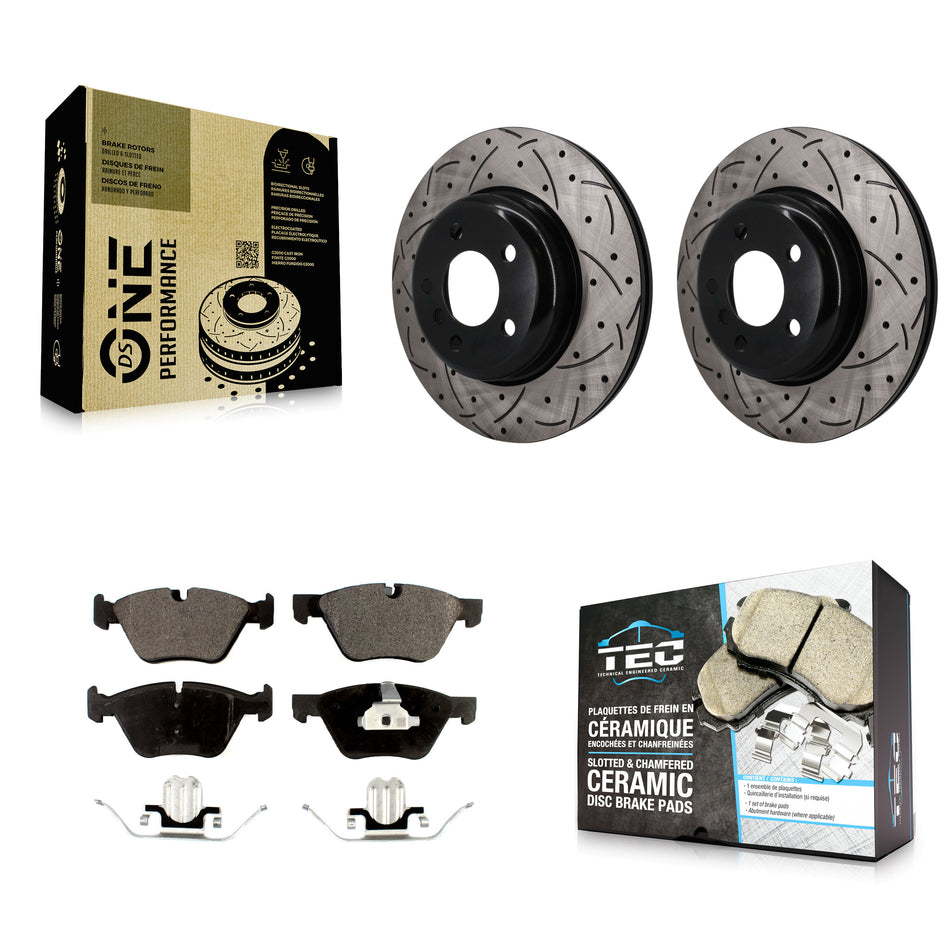 Front Coated Drilled Slotted Disc Brake Rotors And Ceramic Pads Kit For BMW 528i xDrive KDT-101962
