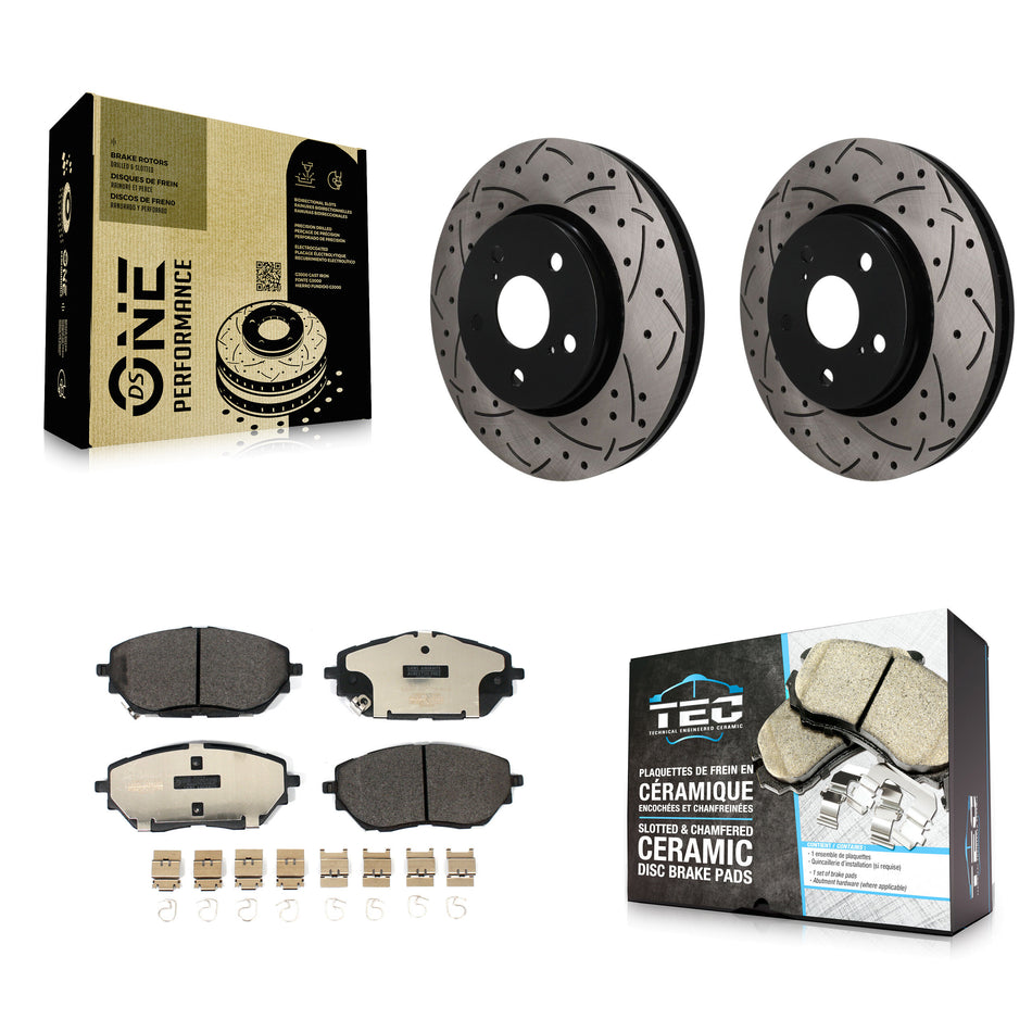 Front Coated Drilled Slotted Disc Brake Rotors And Ceramic Pads Kit For Toyota C-HR KDT-101966