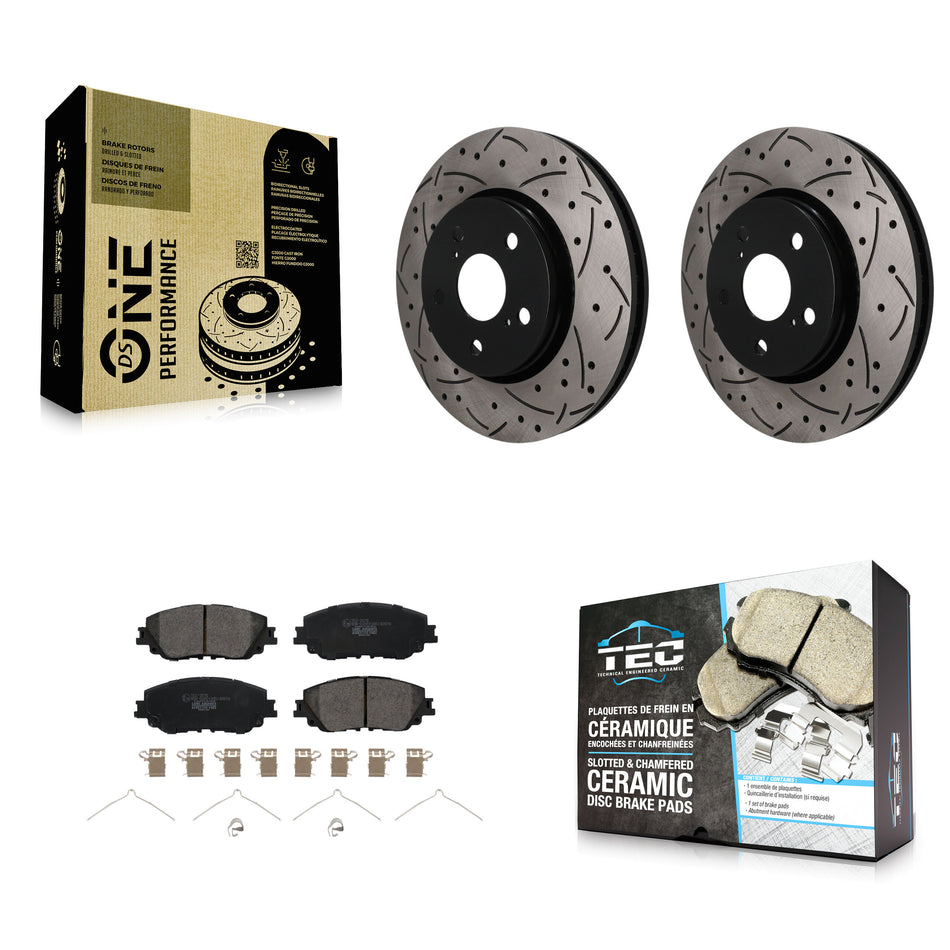Front Coated Drilled Slotted Disc Brake Rotors And Ceramic Pads Kit For Toyota C-HR KDT-101967