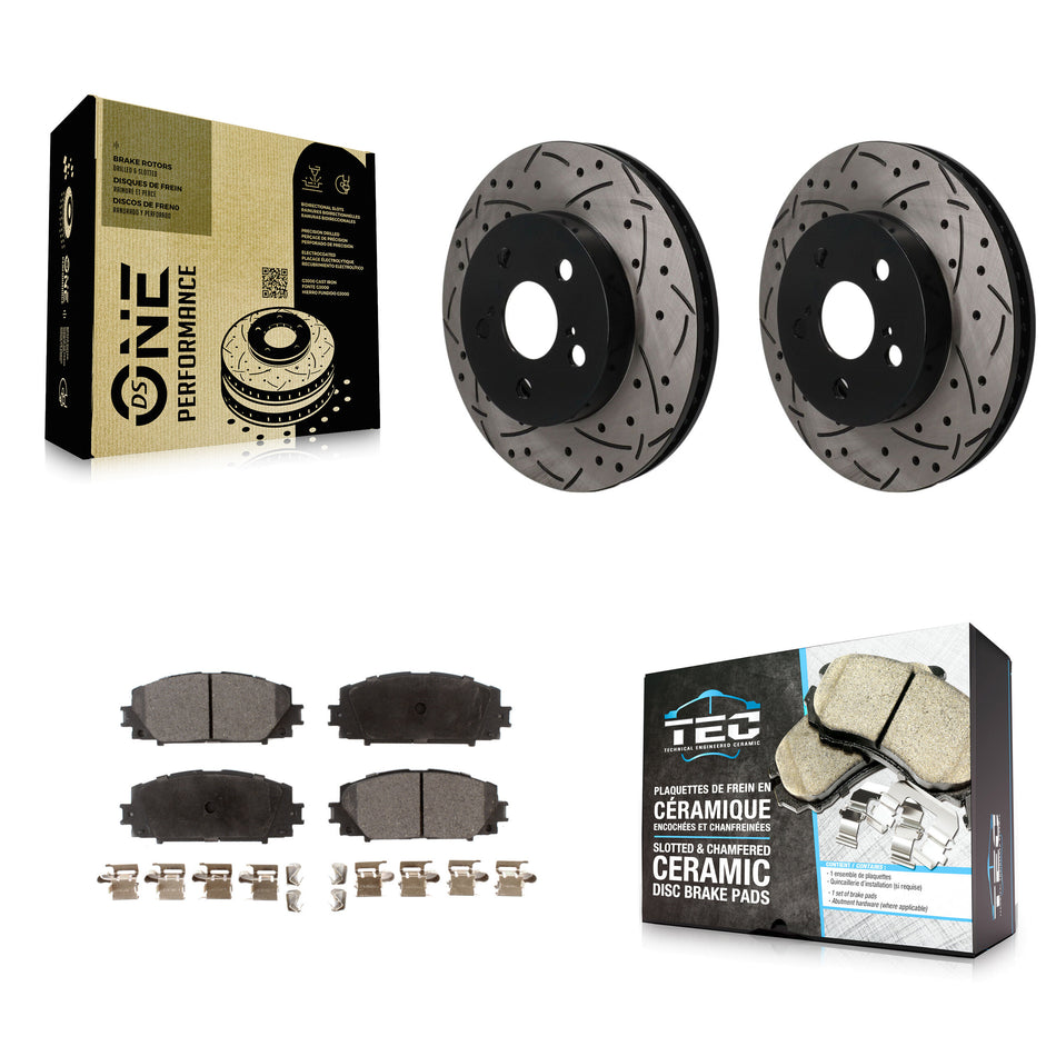 Front Drilled Slot Disc Brake Rotors Ceramic Pad Kit For Toyota Corolla Prius Prime AWD-e KDT-101970