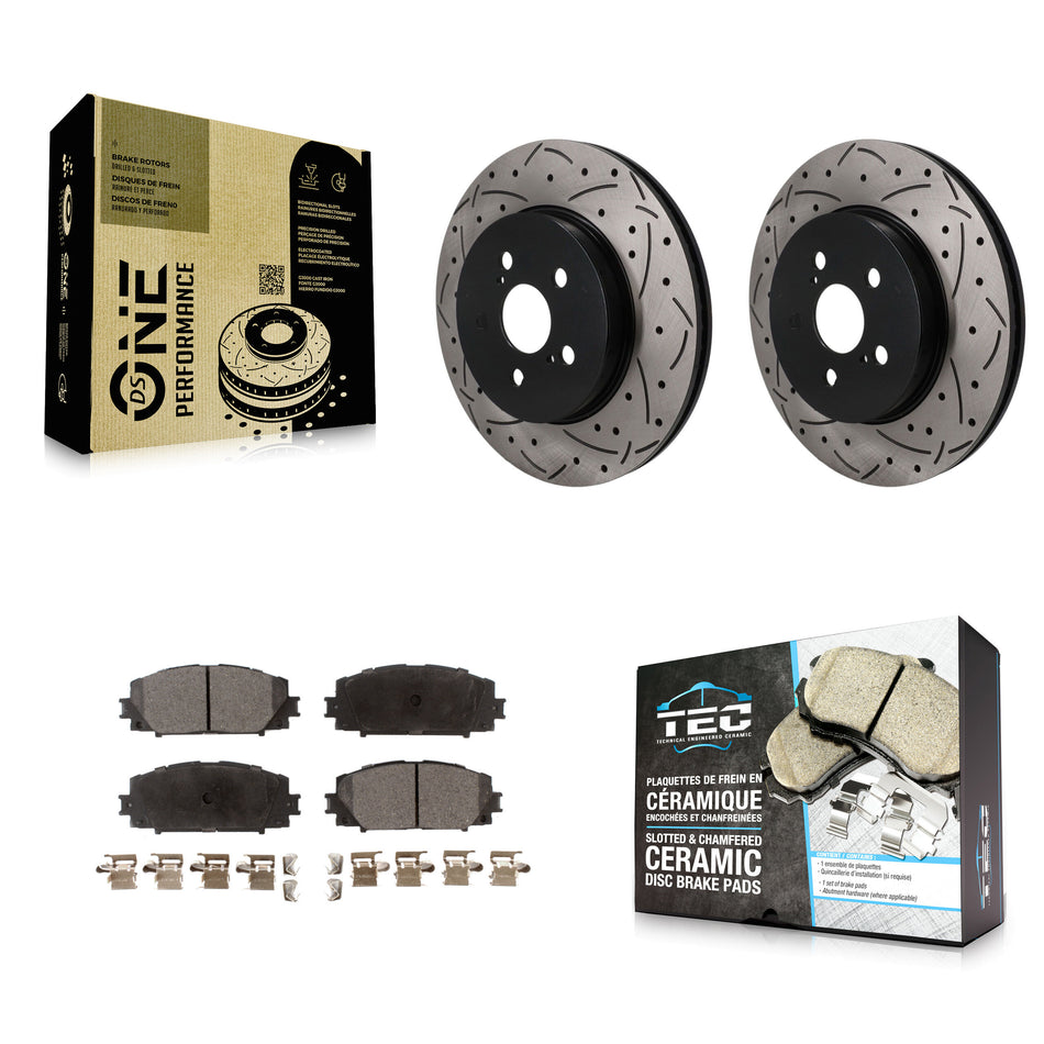 Front Coated Drilled Slot Disc Brake Rotor Ceramic Pad Kit For Toyota Corolla Prius Prime KDT-101972