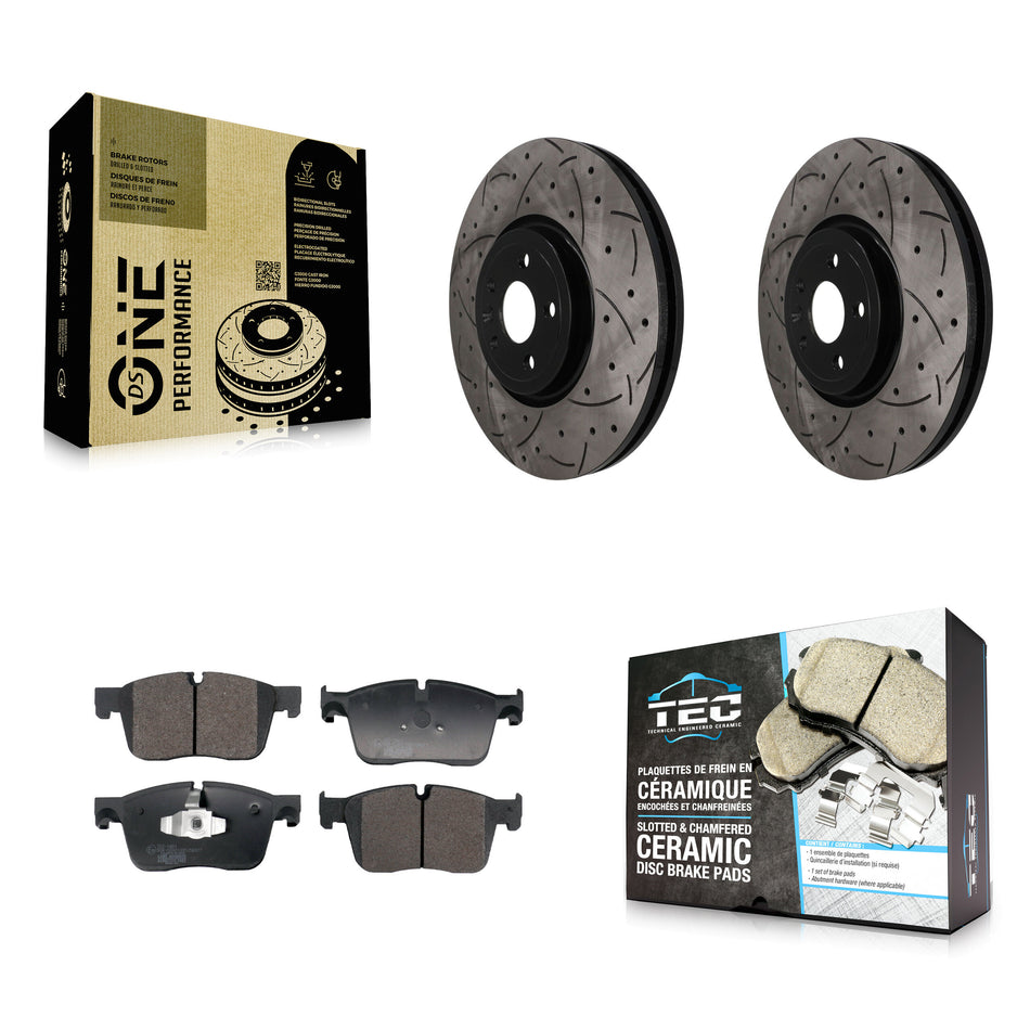 Front Drilled Slot Brake Rotor & Ceramic Pad Kit For Jaguar F-Pace Land Rover Range Velar KDT-101975