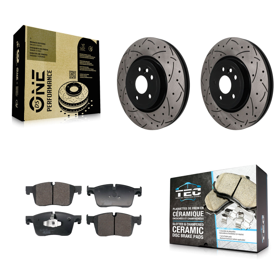 Front Coated Drilled Slotted Disc Brake Rotors And Ceramic Pads Kit For Jaguar F-Pace KDT-101976