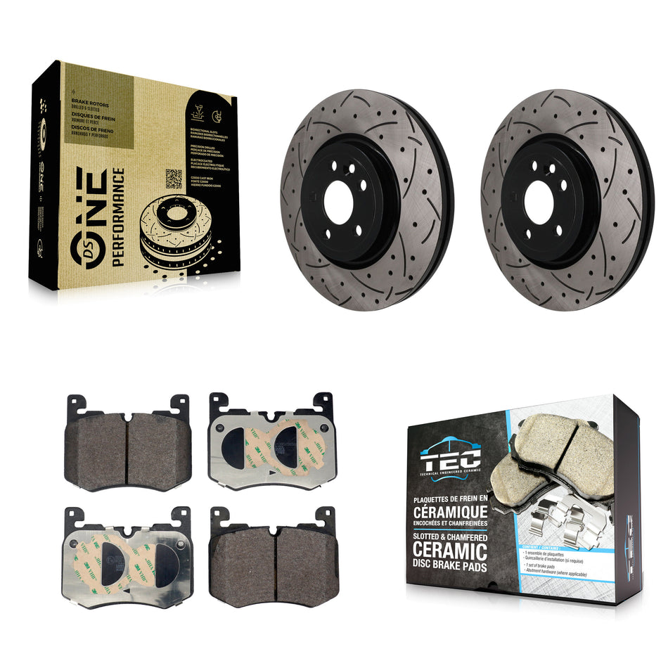 Front Coated Drilled Slotted Disc Brake Rotors And Ceramic Pads Kit For Jaguar F-Pace KDT-101977