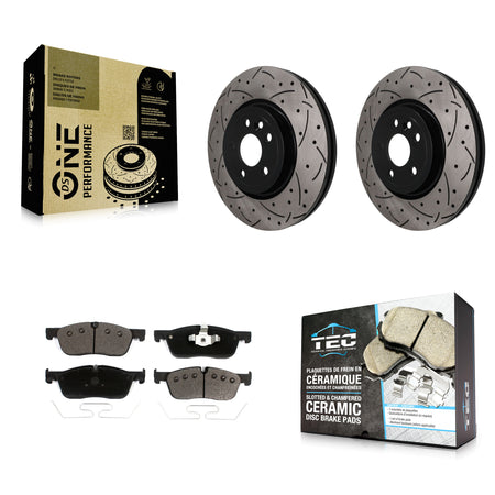 Front Drilled Slot Brake Rotor & Ceramic Pad Kit For Jaguar F-Pace Land Rover Range Velar KDT-101978