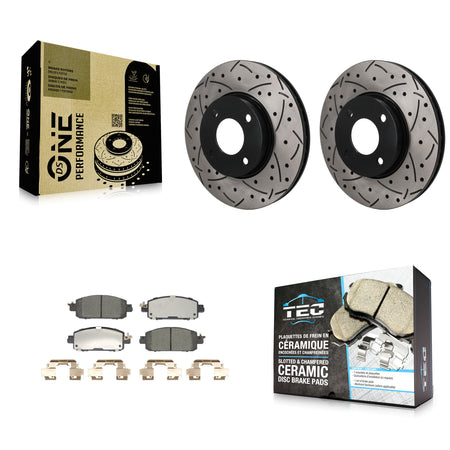 Front Coated Drilled Slot Disc Brake Rotor Ceramic Pad Kit For 2024 Nissan Sentra S SV SR KDT-101979