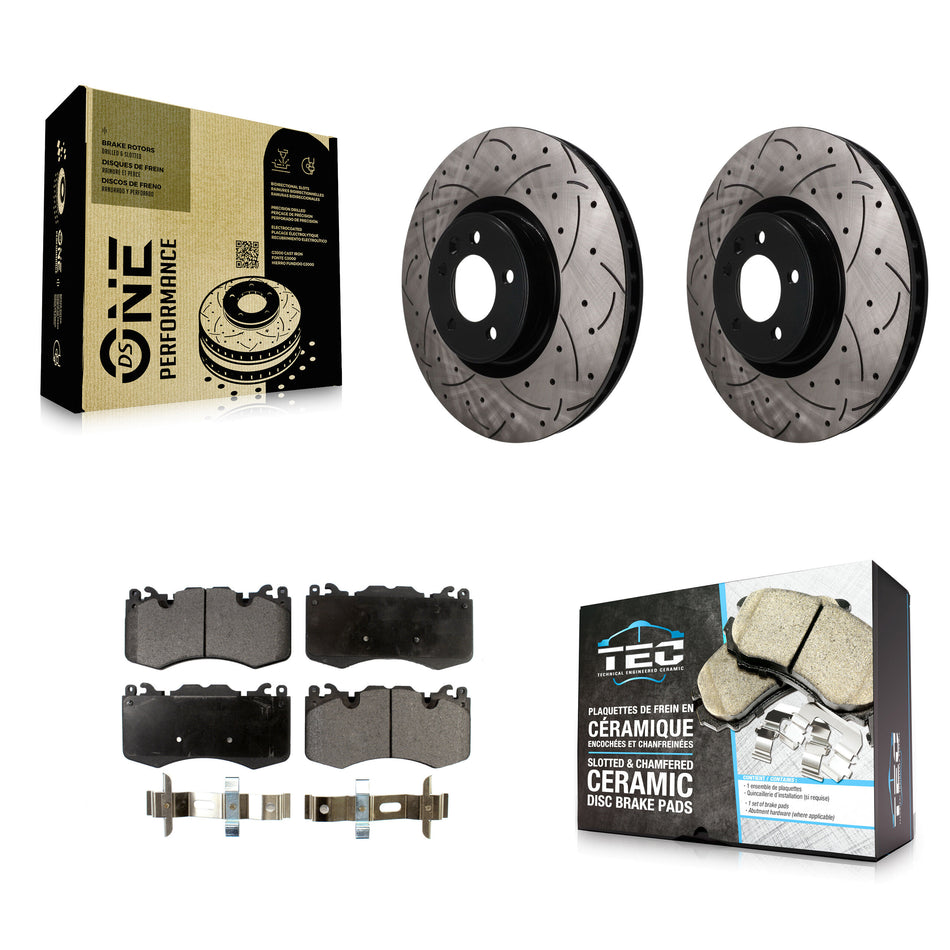 Front Coated Drilled Slotted Disc Brake Rotors Ceramic Pad Kit For Land Rover Range Sport KDT-101982