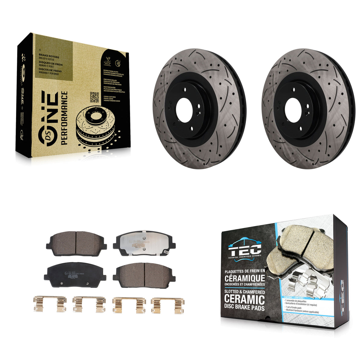 Front Drill Slot Brake Rotor Ceramic Pad Kit For 2020-2024 Hyundai Palisade Kia Telluride KDT-101988