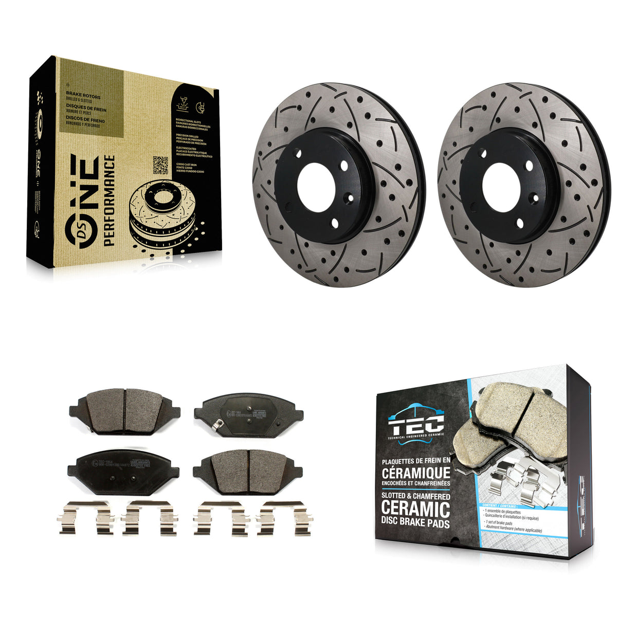 Front Coated Drilled Slot Disc Brake Rotors Ceramic Pad Kit For 2016-2022 Chevrolet Spark KDT-101989