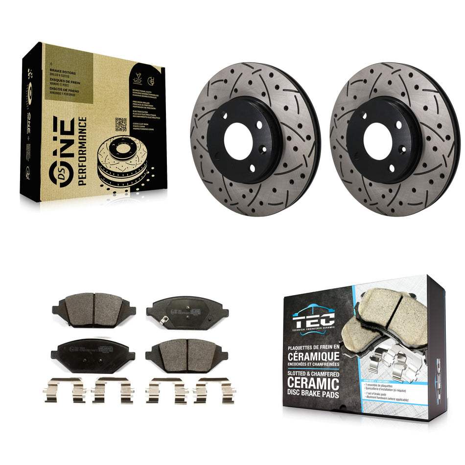 Front Coated Drilled Slot Disc Brake Rotors Ceramic Pad Kit For 2016-2022 Chevrolet Spark KDT-101989