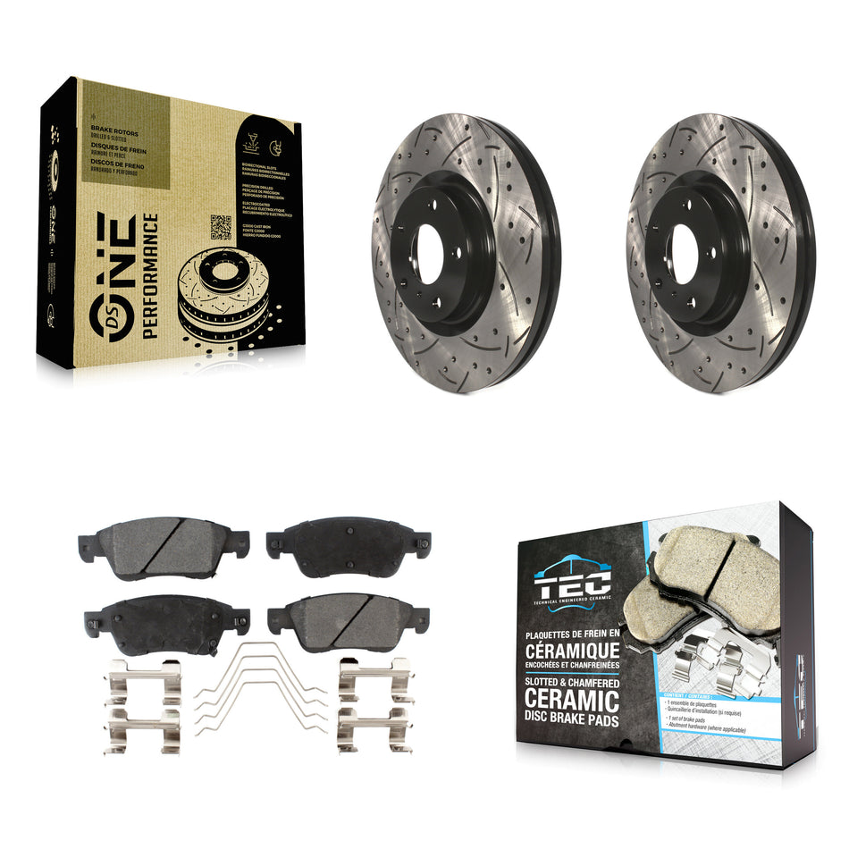 Front Drill Slot Brake Rotor Ceramic Pad Kit For 09-13 INFINITI G37 Without Brembo Brakes KDT-101990