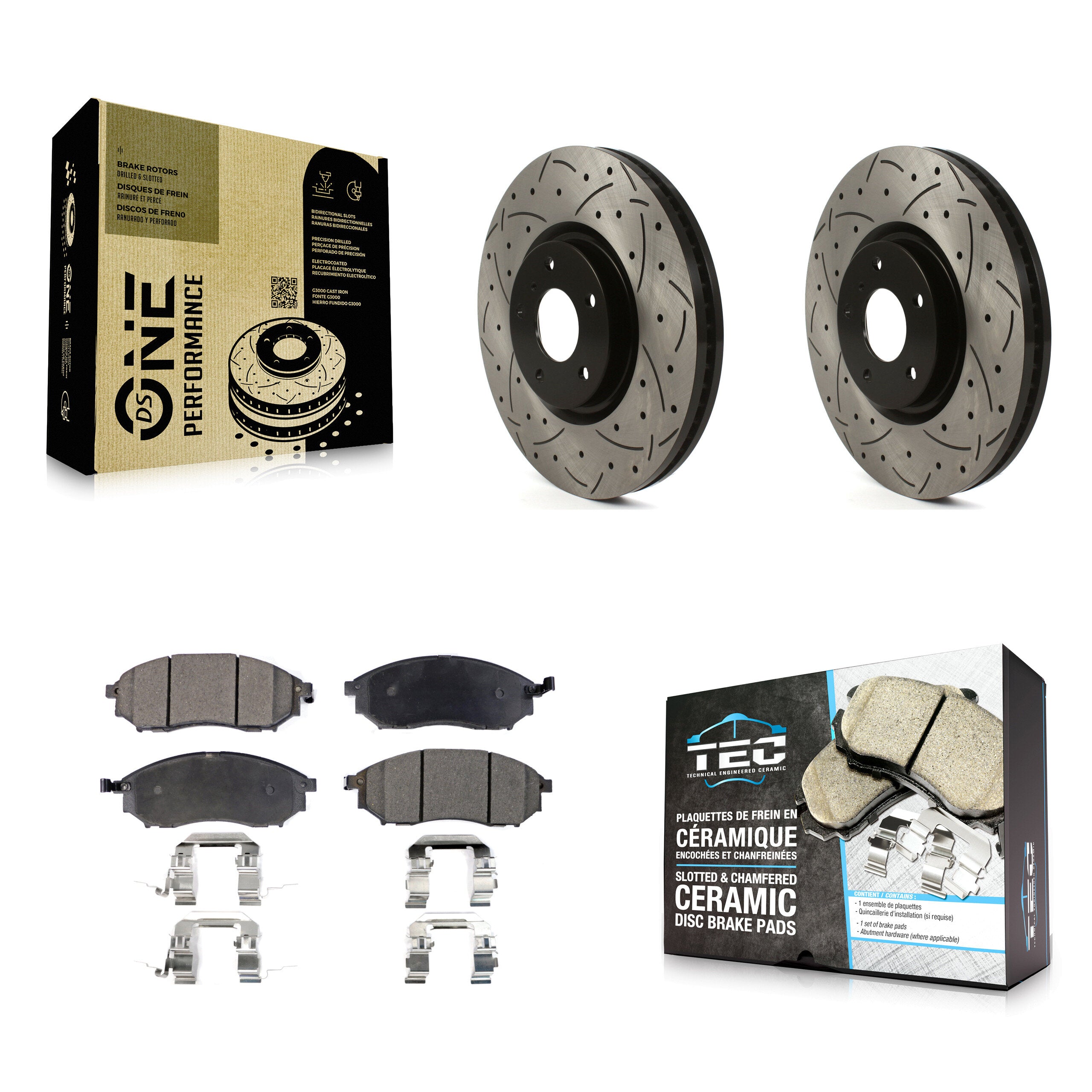 Front Drill Slot Brake Rotor Ceramic Pad Kit For 09-13 INFINITI G37 Without Brembo Brakes KDT-101991