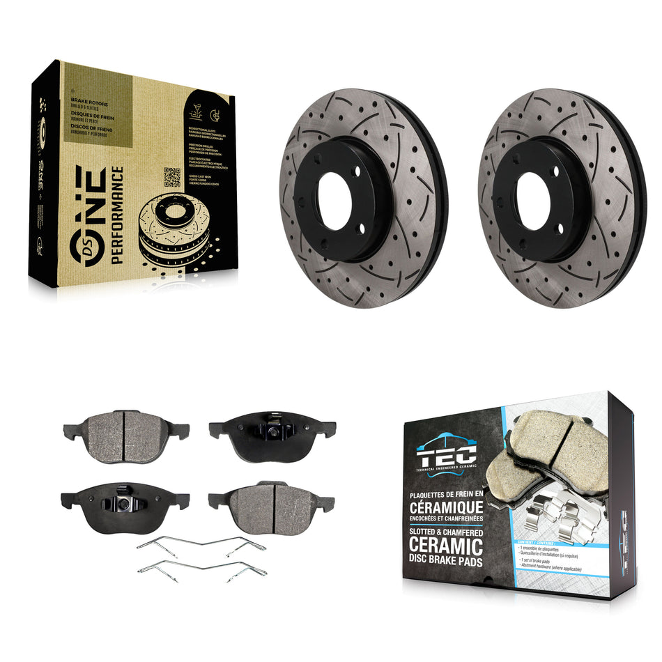 Front Coated Drilled Slotted Disc Brake Rotors And Ceramic Pads Kit For Mazda 3 Sport KDT-101992