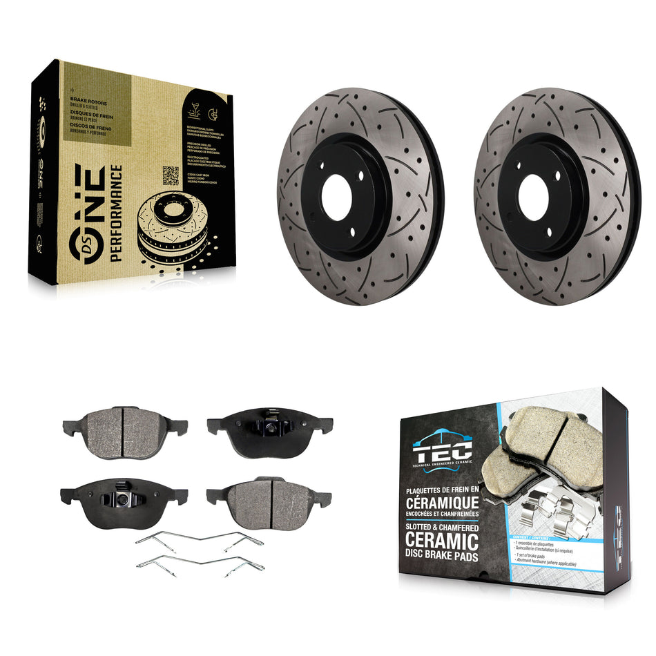 Front Coated Drilled Slotted Disc Brake Rotor Ceramic Pad Kit For 2018-2022 Ford EcoSport KDT-101995