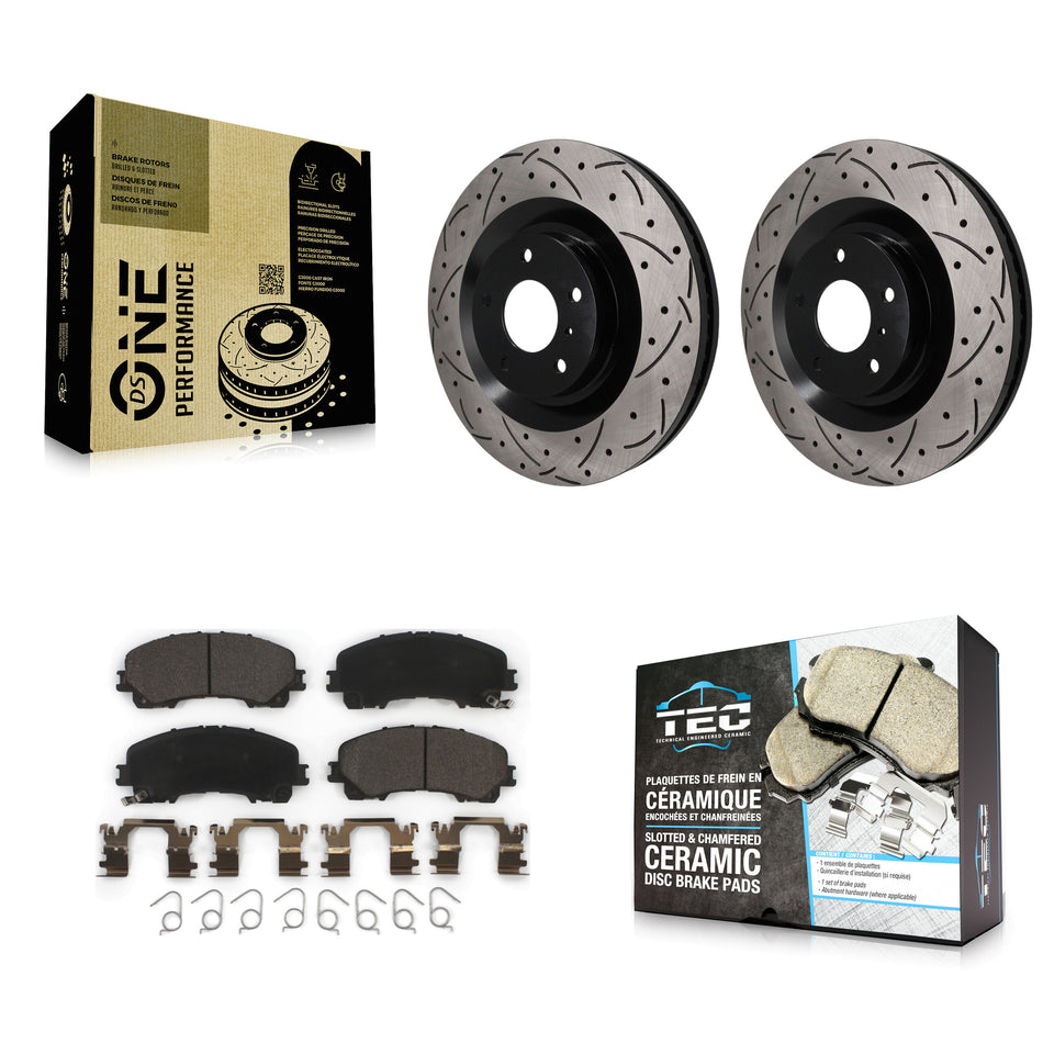 Front Coated Drilled Slotted Disc Brake Rotors And Ceramic Pad Kit For INFINITI QX50 QX55 KDT-101996