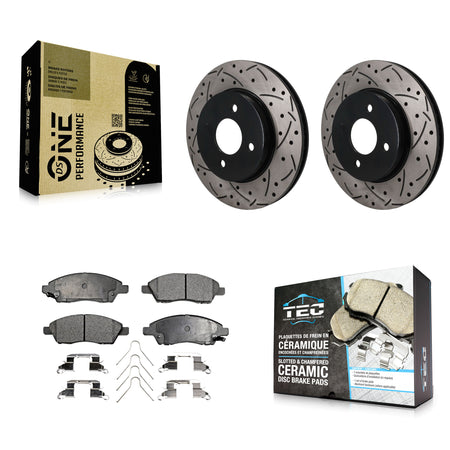 Front Coated Drilled Slotted Disc Brake Rotor Ceramic Pad Kit For Nissan Micra Versa Note KDT-101997