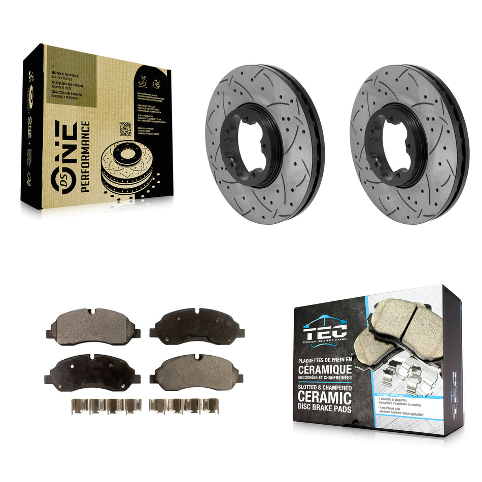 Front Drill Slot Brake Rotor Ceramic Pad Kit For Ford Transit-250 Transit-150 Transit-350 KDT-101998