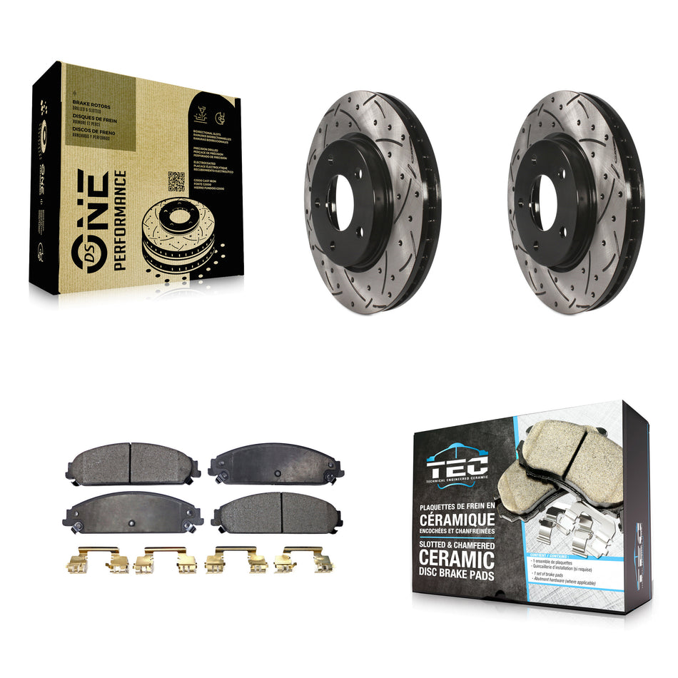 Front Coat Drill Slot Disc Brake Rotors Ceramic Pad Kit For 2008-2009 Dodge Caliber SRT-4 KDT-102000