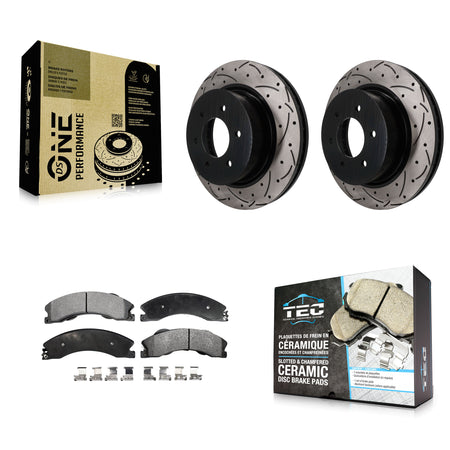Front Coated Drilled Slot Disc Brake Rotors Ceramic Pad Kit For 2016-2024 Nissan TITAN XD KDT-102001