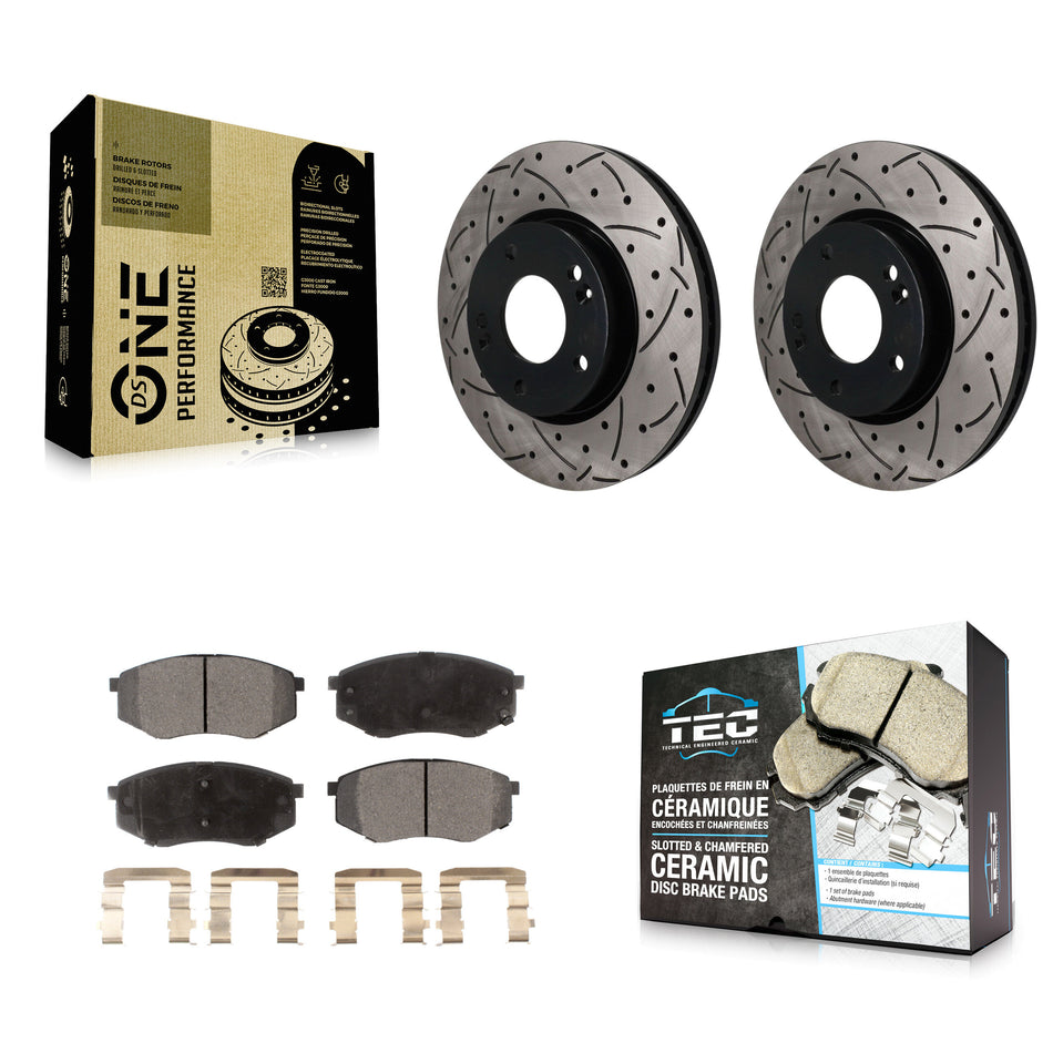 Front Drilled Slot Disc Brake Rotor & Ceramic Pad Kit For Hyundai Tucson Kia Sportage FWD KDT-102002
