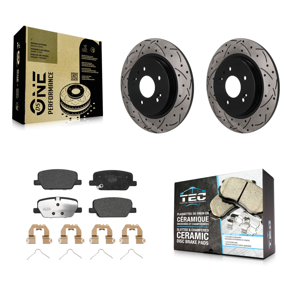 Rear Drilled Slot Brake Rotor Ceramic Pad Kit For Hyundai Palisade Santa Fe Kia Telluride KDT-102021