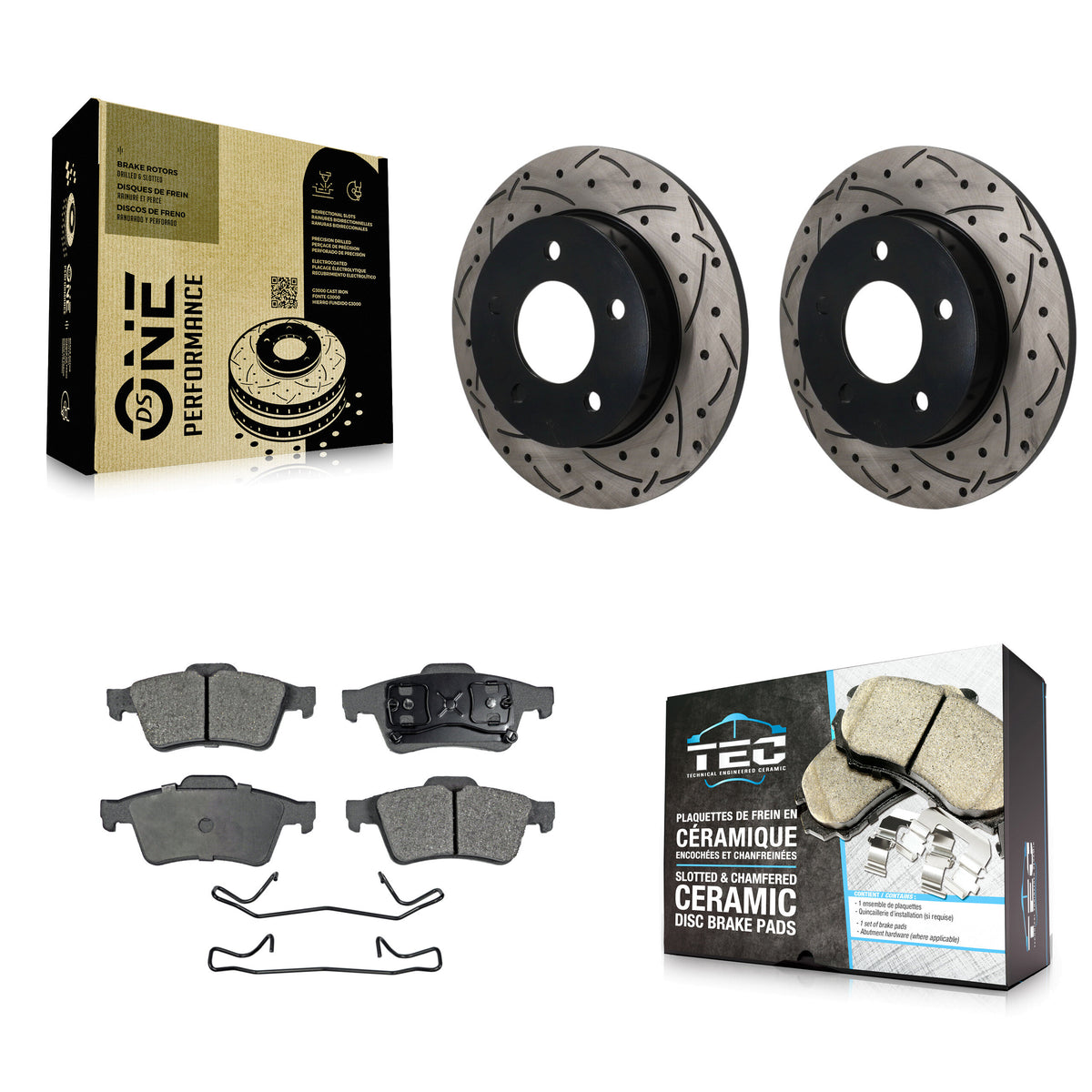 Rear Coated Drilled Slotted Disc Brake Rotor & Ceramic Pad Kit For 2004-2005 Mazda 3 2.0L KDT-102028
