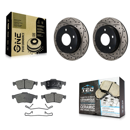 Rear Coated Drilled Slotted Disc Brake Rotor & Ceramic Pad Kit For 2004-2005 Mazda 3 2.0L KDT-102028